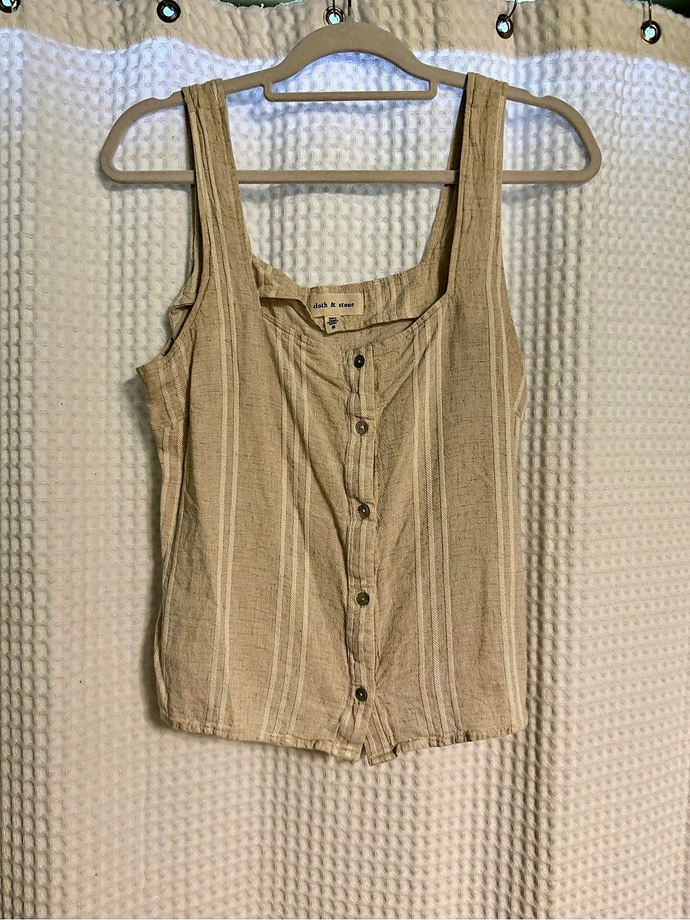 Cloth & Stone Linen Button Front Tank Top Beige Medium